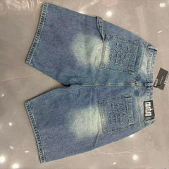 MIXED EMOTION Embroidered Letter Carpenter Denim Shorts