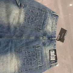 MIXED EMOTION Embroidered Letter Carpenter Denim Shorts