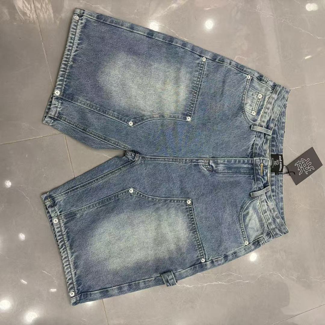MIXED EMOTION Embroidered Letter Carpenter Denim Shorts