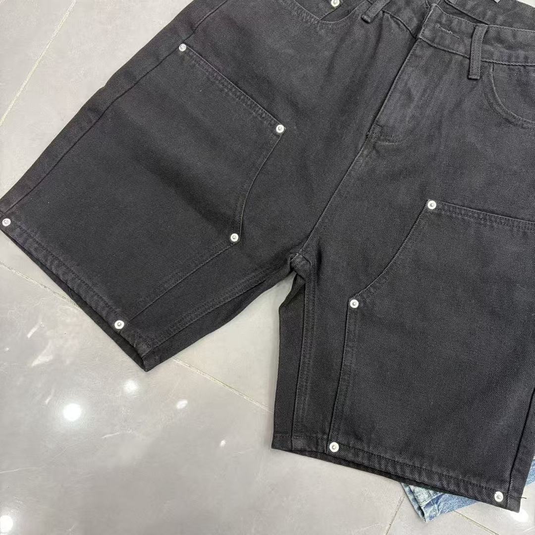 MIXED EMOTION Embroidered Letter Carpenter Denim Shorts