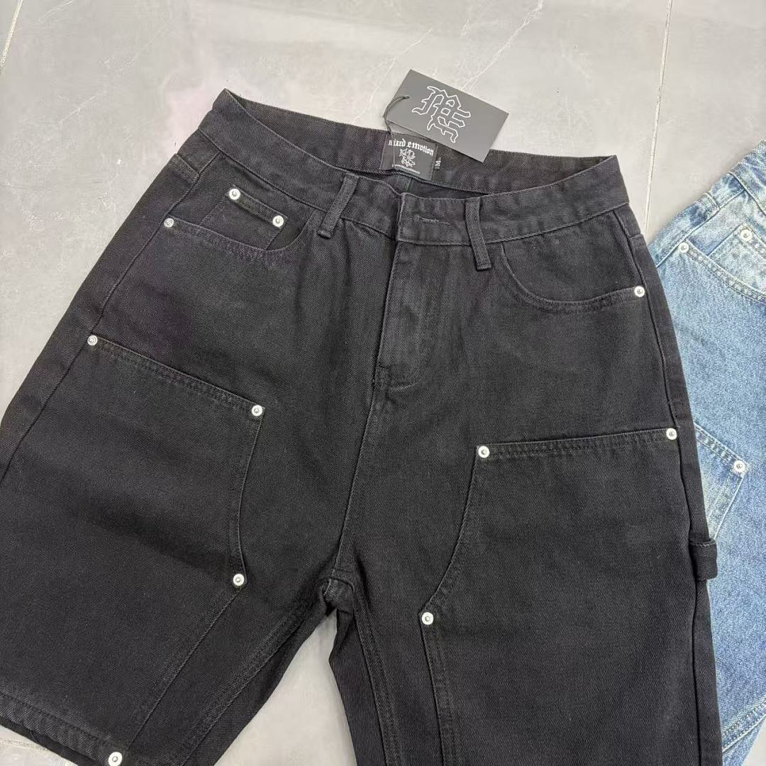 MIXED EMOTION Embroidered Letter Carpenter Denim Shorts