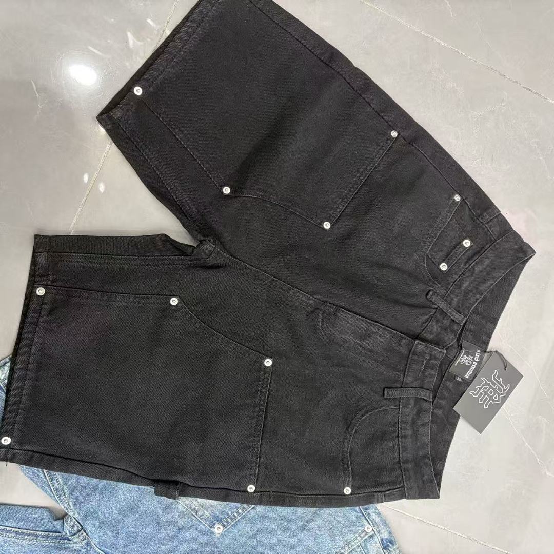 MIXED EMOTION Embroidered Letter Carpenter Denim Shorts