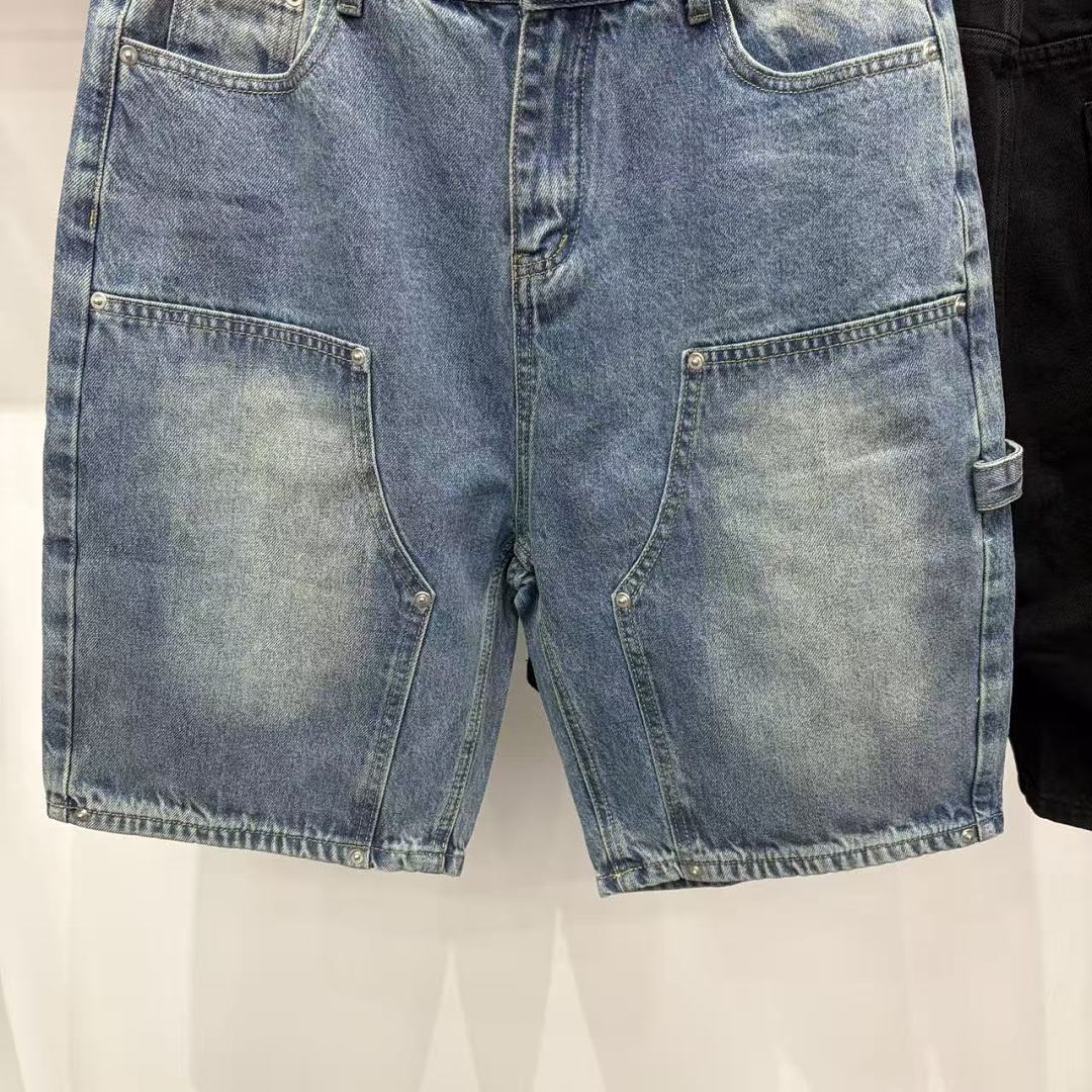 MIXED EMOTION Embroidered Letter Carpenter Denim Shorts