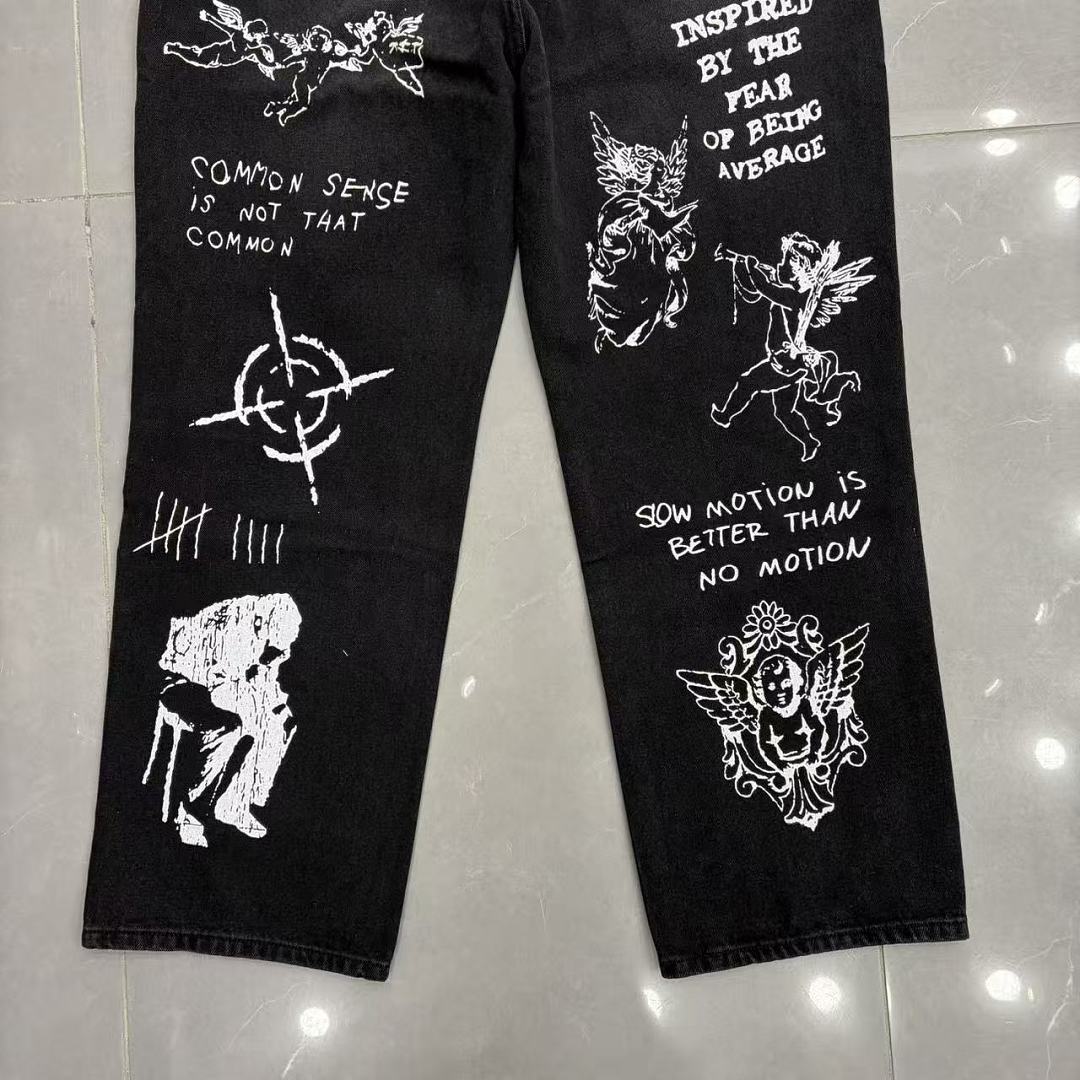 MIXED EMOTION Dual Graphic Distressed Denim Jeans