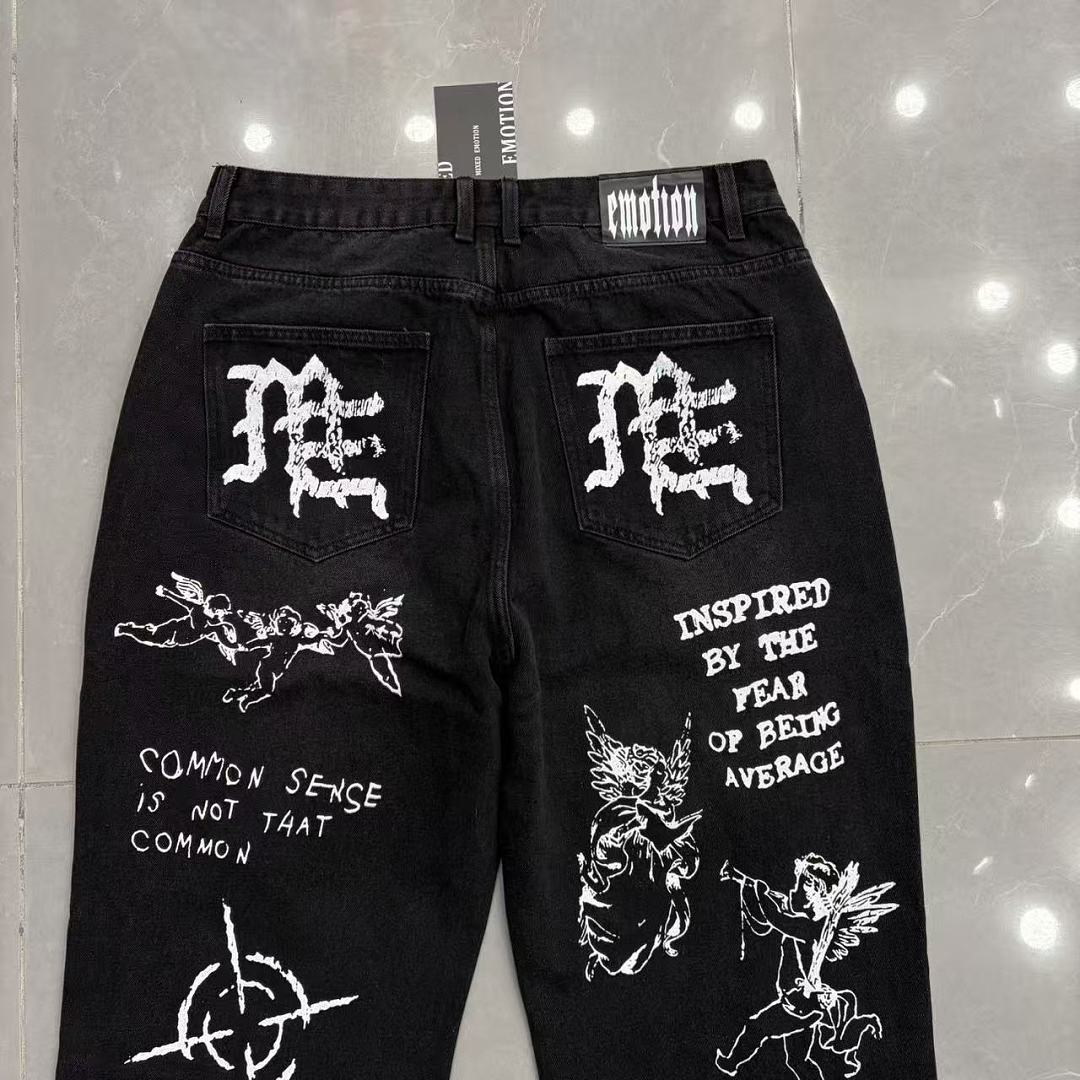 MIXED EMOTION Dual Graphic Distressed Denim Jeans
