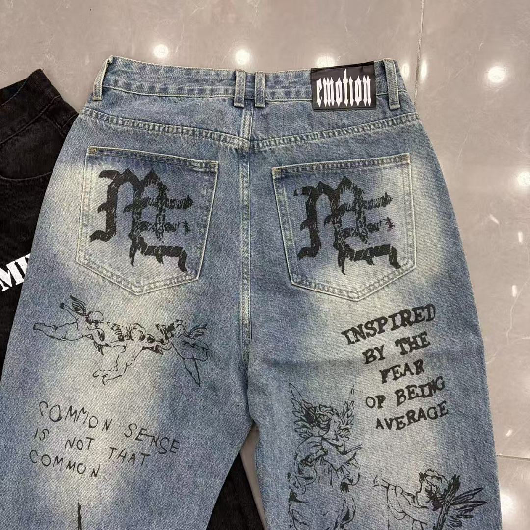MIXED EMOTION Dual Graphic Distressed Denim Jeans
