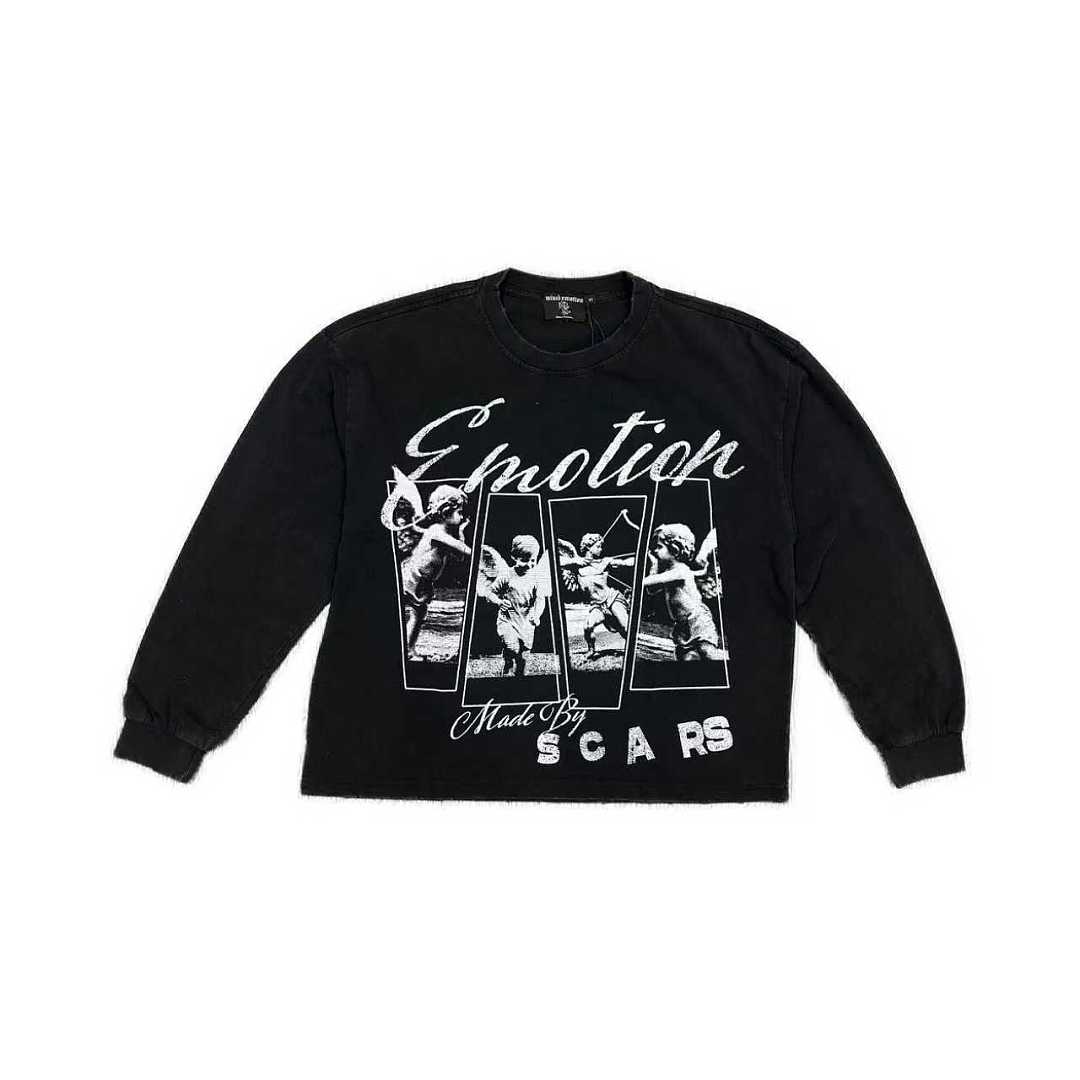 MIXED EMOTION Script Graphic Music-Inspired Long Sleeve Top