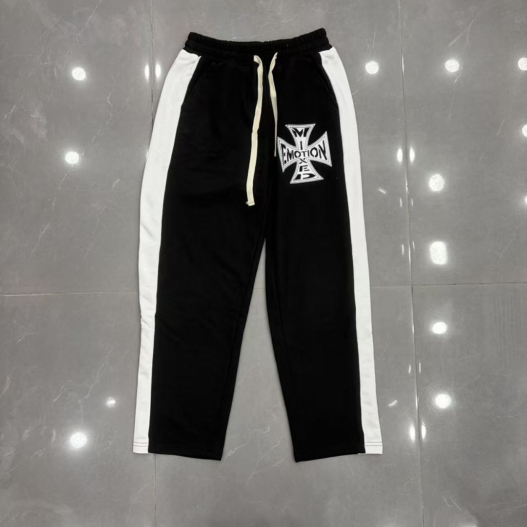 MIXED EMOTION Cross Logo Side Stripe Track Pants