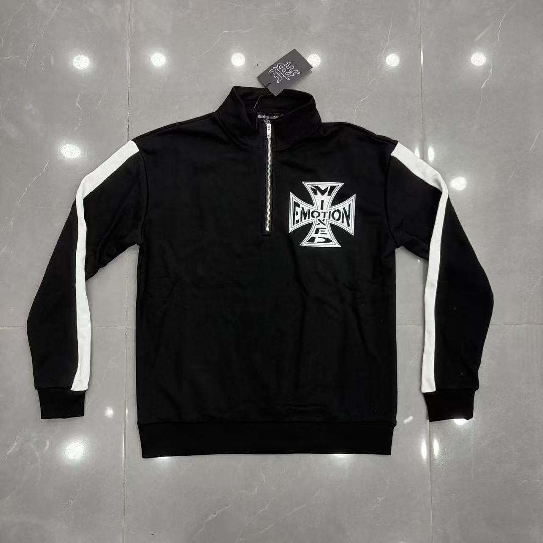 MIXED EMOTION Cross Logo Half-Zip Streetwear Pullover