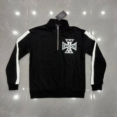 MIXED EMOTION Cross Logo Half-Zip Streetwear Pullover
