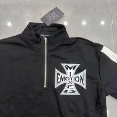MIXED EMOTION Cross Logo Half-Zip Streetwear Pullover