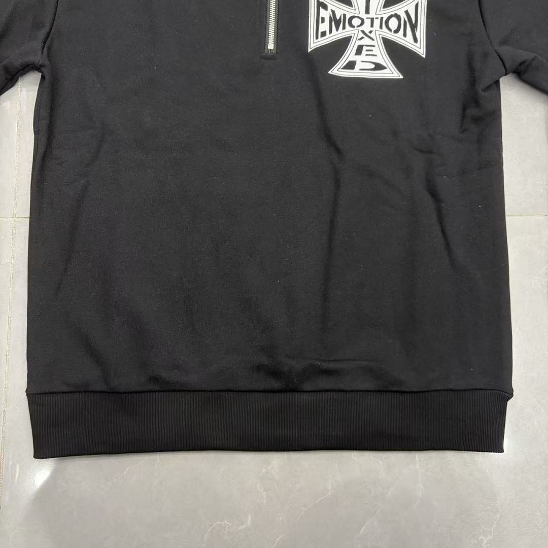MIXED EMOTION Cross Logo Half-Zip Streetwear Pullover