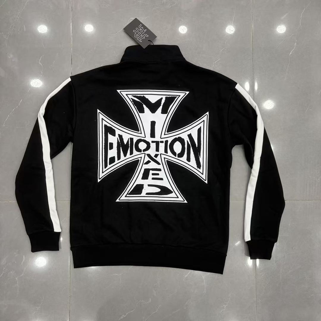 MIXED EMOTION Cross Logo Half-Zip Streetwear Pullover