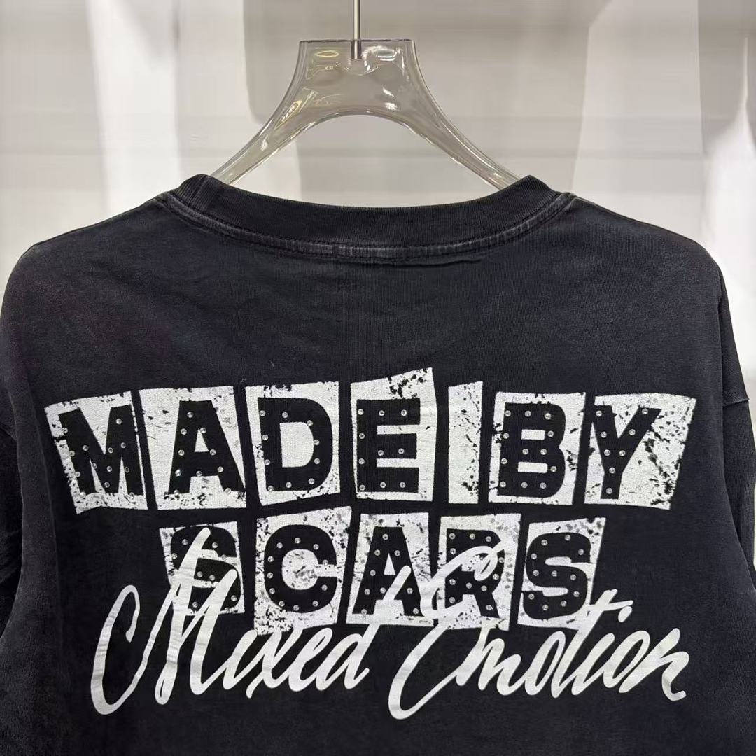 MIXED EMOTION Script Graphic Music-Inspired Long Sleeve Top