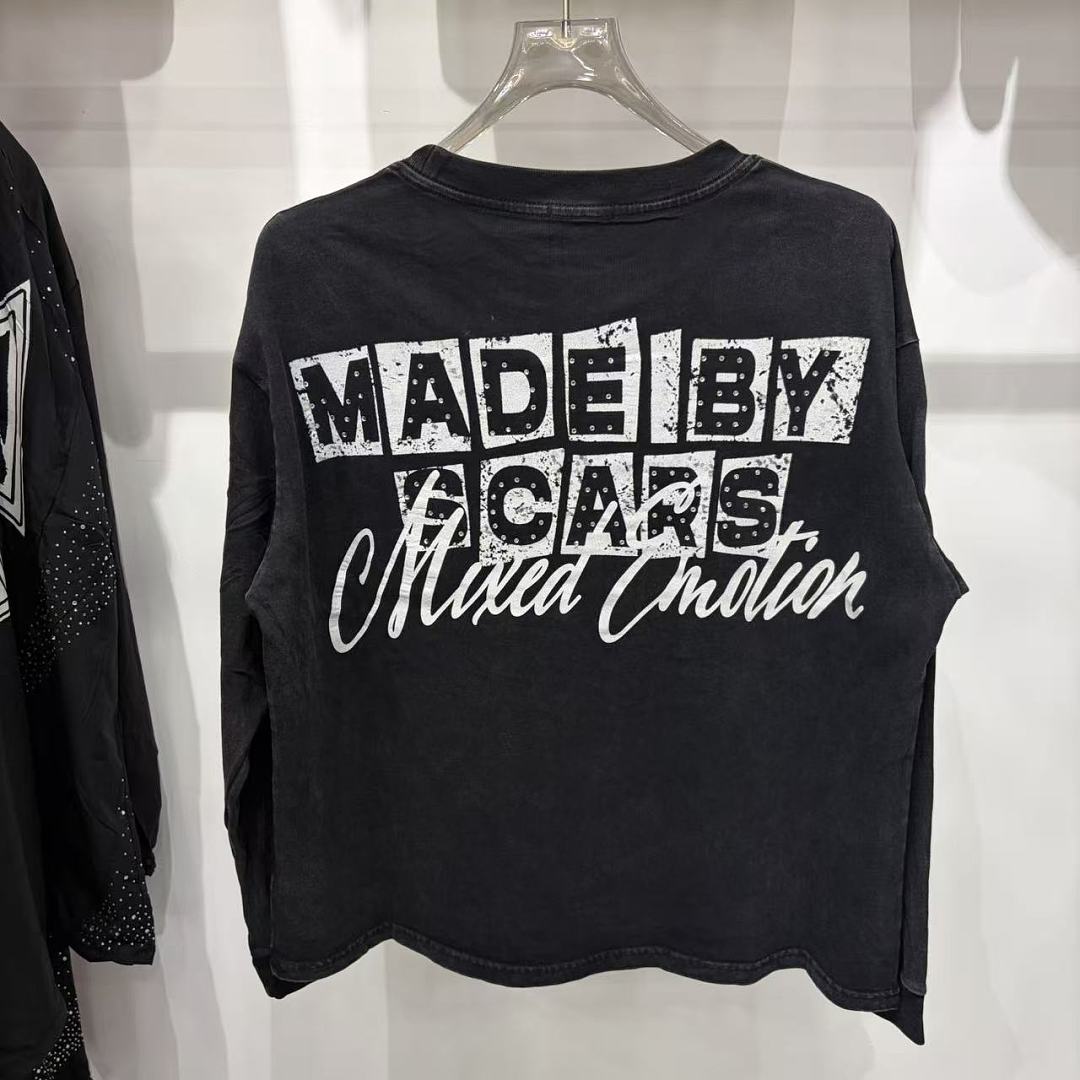 MIXED EMOTION Script Graphic Music-Inspired Long Sleeve Top