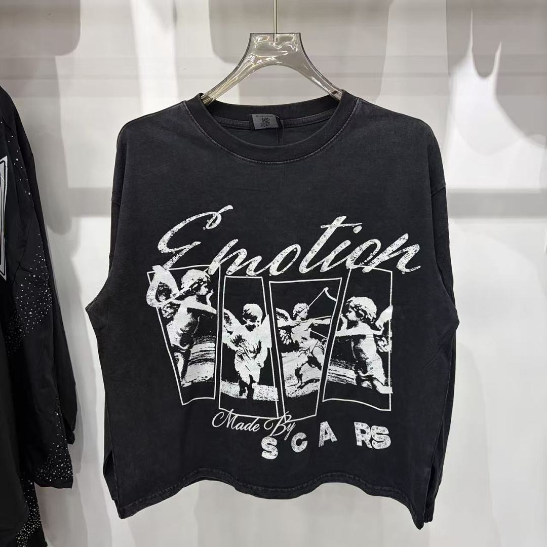 MIXED EMOTION Script Graphic Music-Inspired Long Sleeve Top