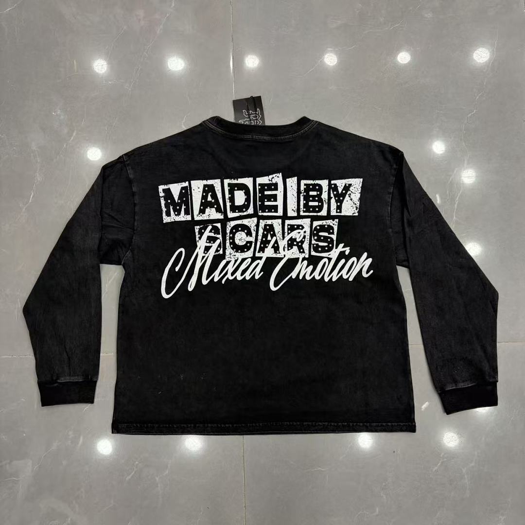 MIXED EMOTION Script Graphic Music-Inspired Long Sleeve Top