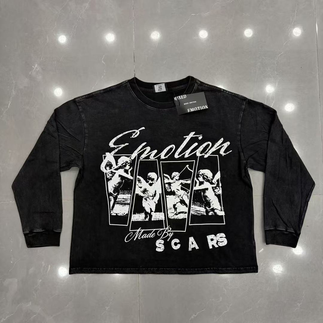 MIXED EMOTION Script Graphic Music-Inspired Long Sleeve Top