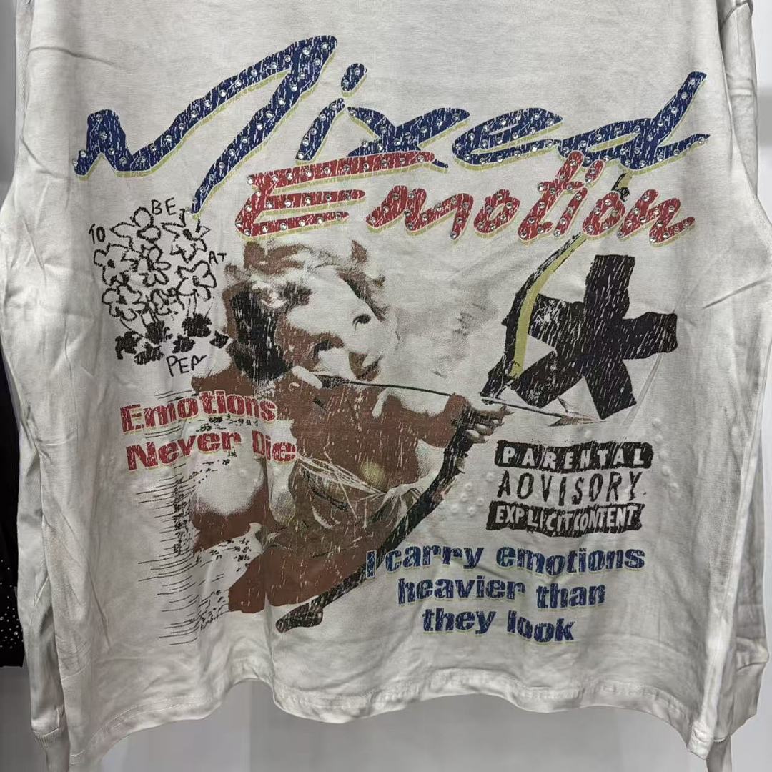 MIXED EMOTION Vintage Graphic Long Sleeve Streetwear Top