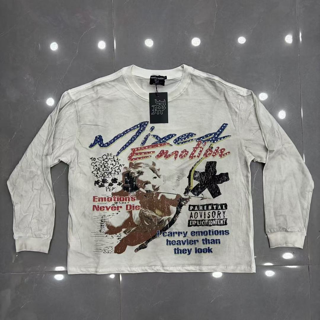 MIXED EMOTION Vintage Graphic Long Sleeve Streetwear Top