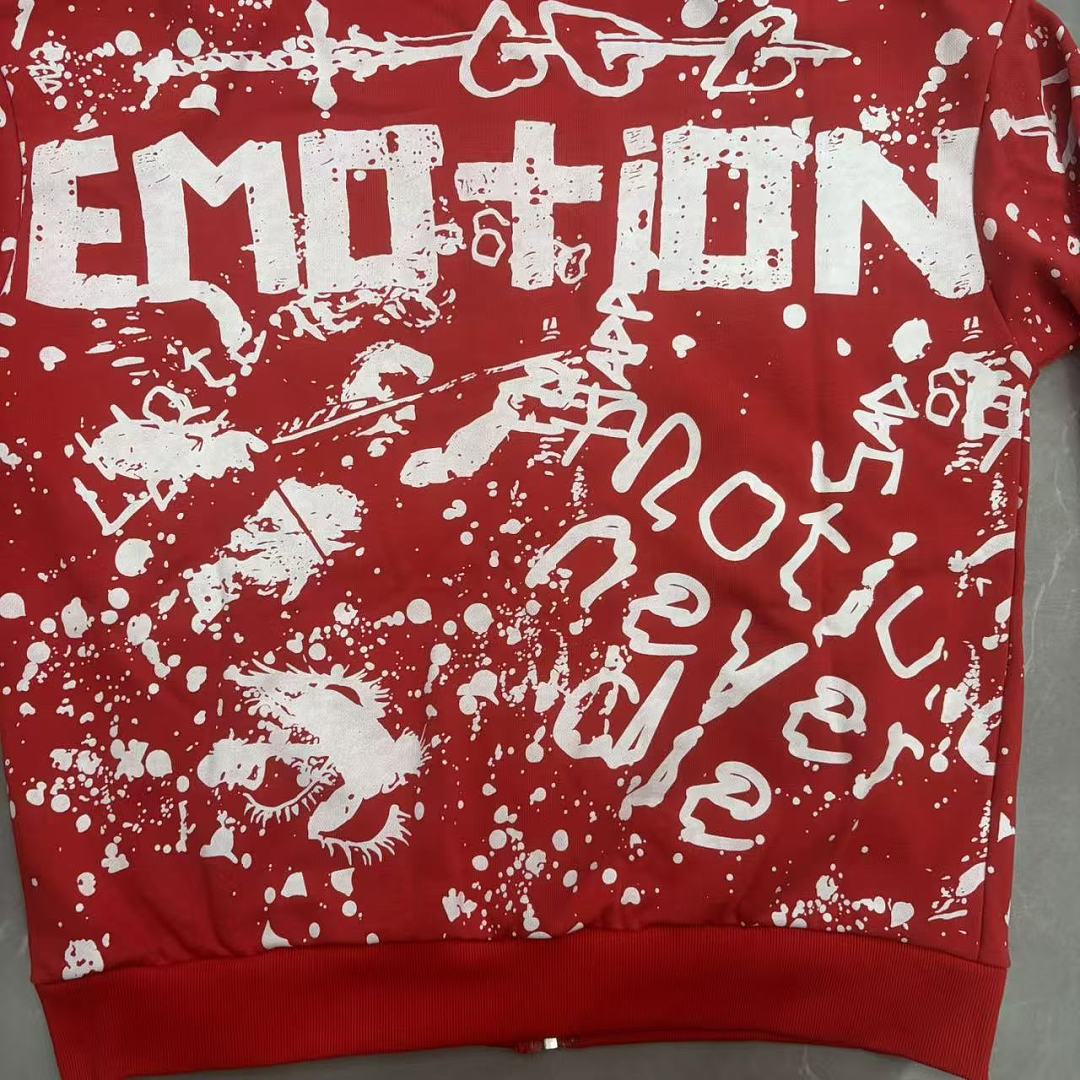 MIXED EMOTION Graphic Monogram Zip-Up Hoodie