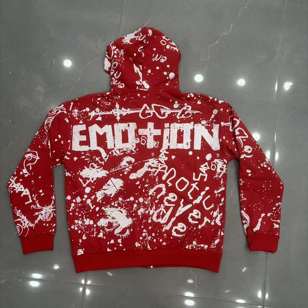 MIXED EMOTION Graphic Monogram Zip-Up Hoodie