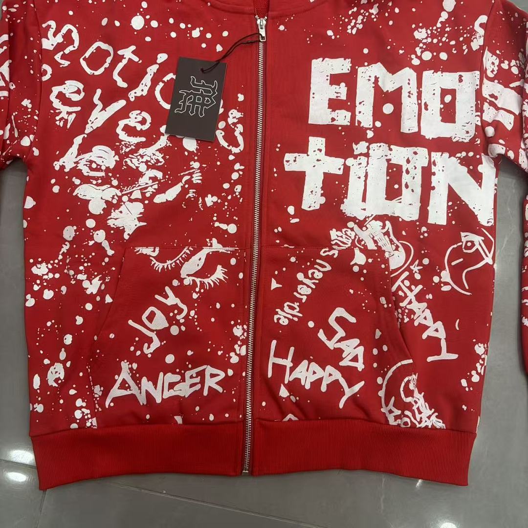 MIXED EMOTION Graphic Monogram Zip-Up Hoodie