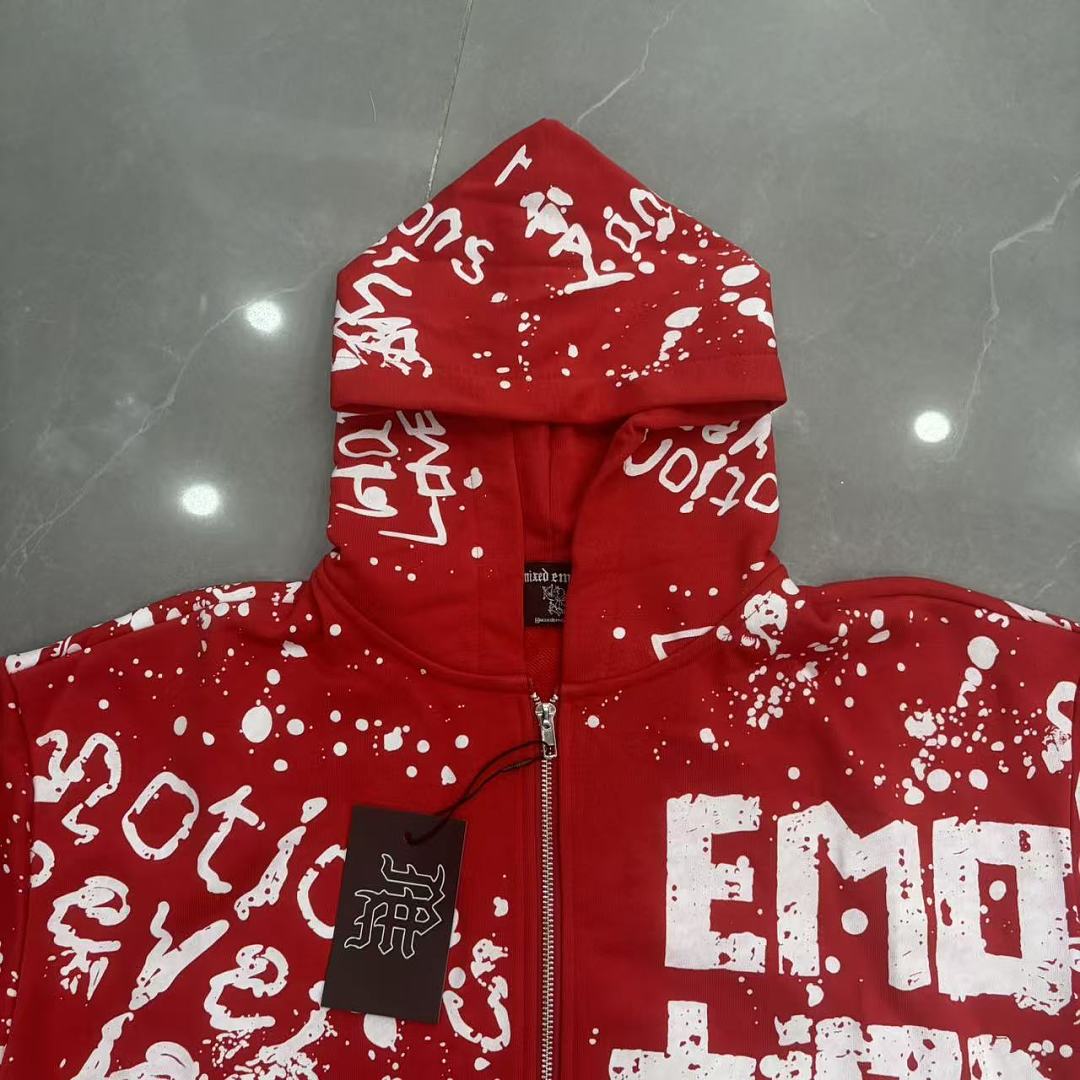 MIXED EMOTION Graphic Monogram Zip-Up Hoodie