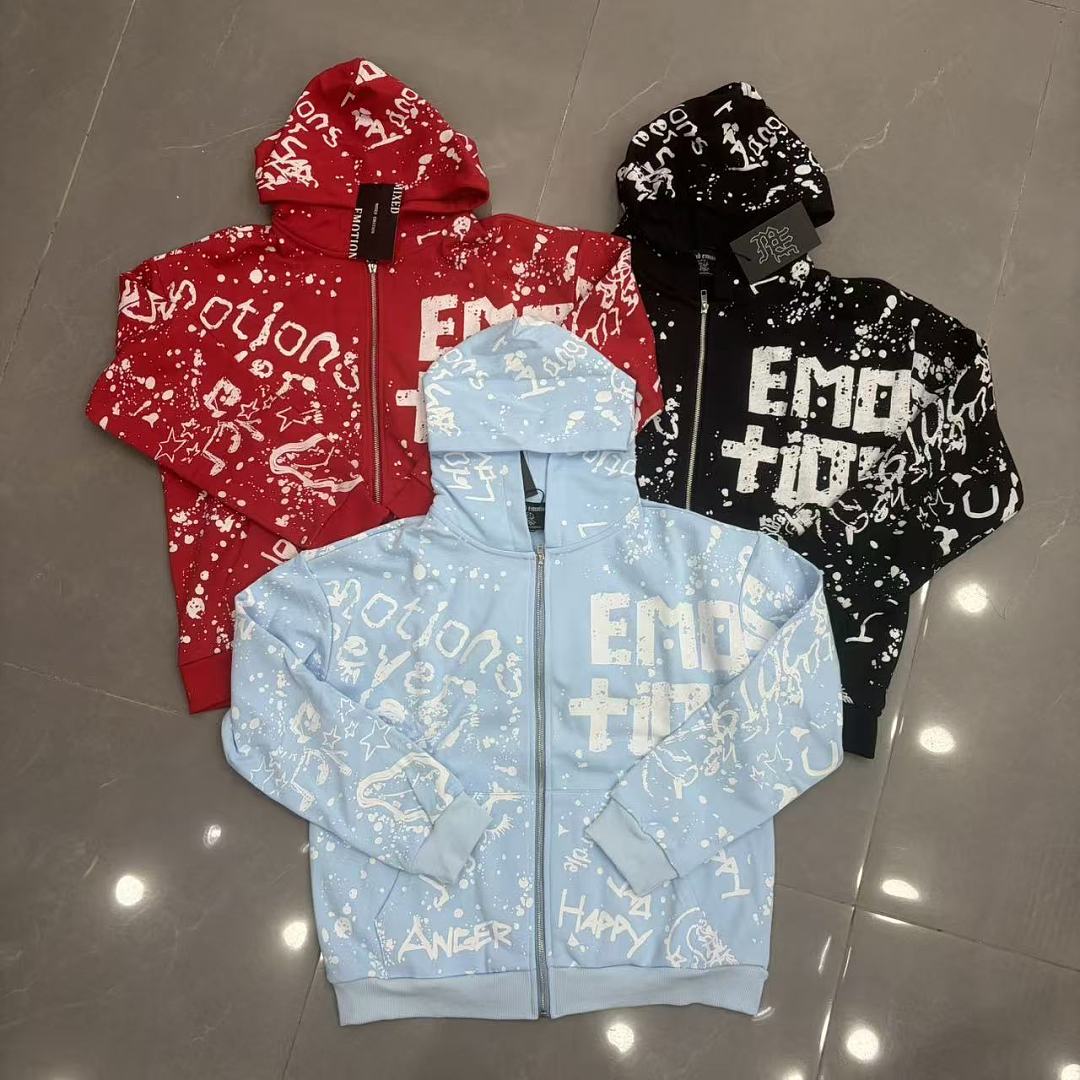 MIXED EMOTION Graphic Monogram Zip-Up Hoodie