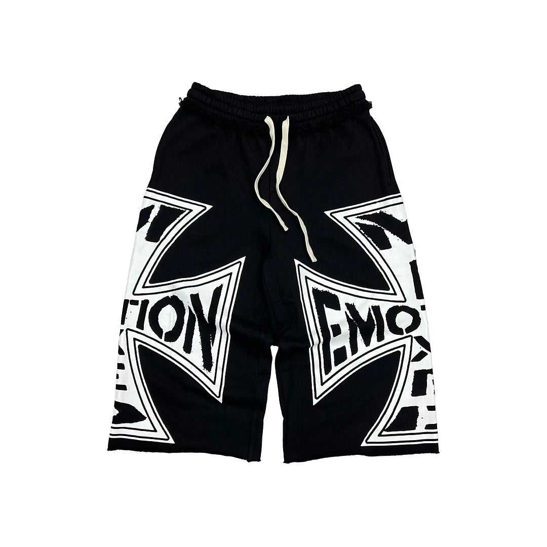 MIXED EMOTION Graphic Logo Patchwork Casual Shorts