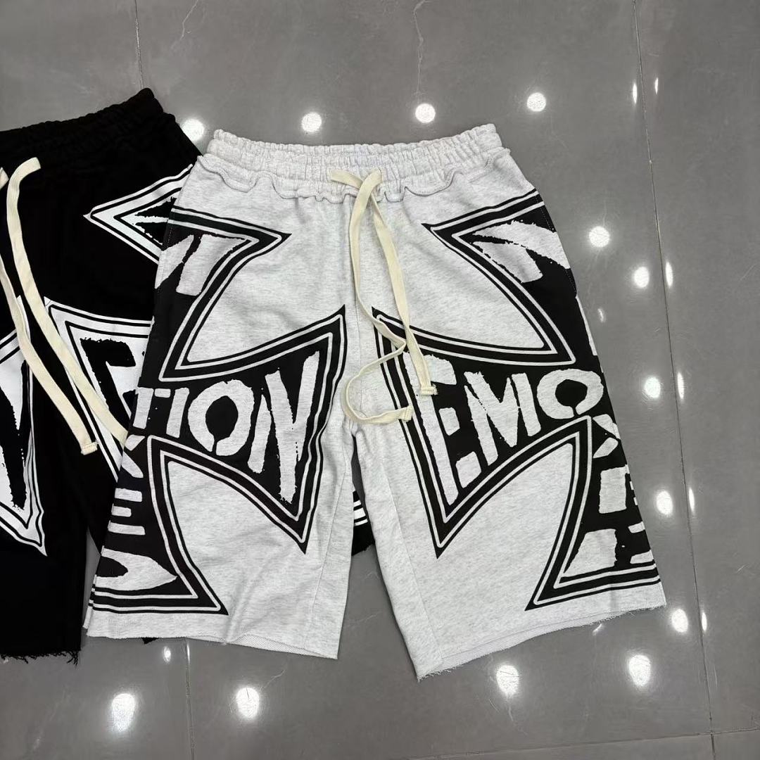 MIXED EMOTION Graphic Logo Patchwork Casual Shorts