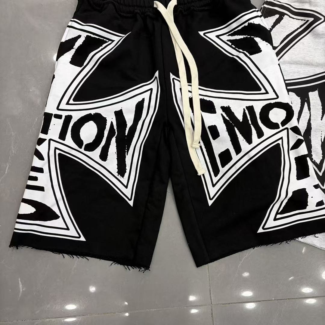 MIXED EMOTION Graphic Logo Patchwork Casual Shorts
