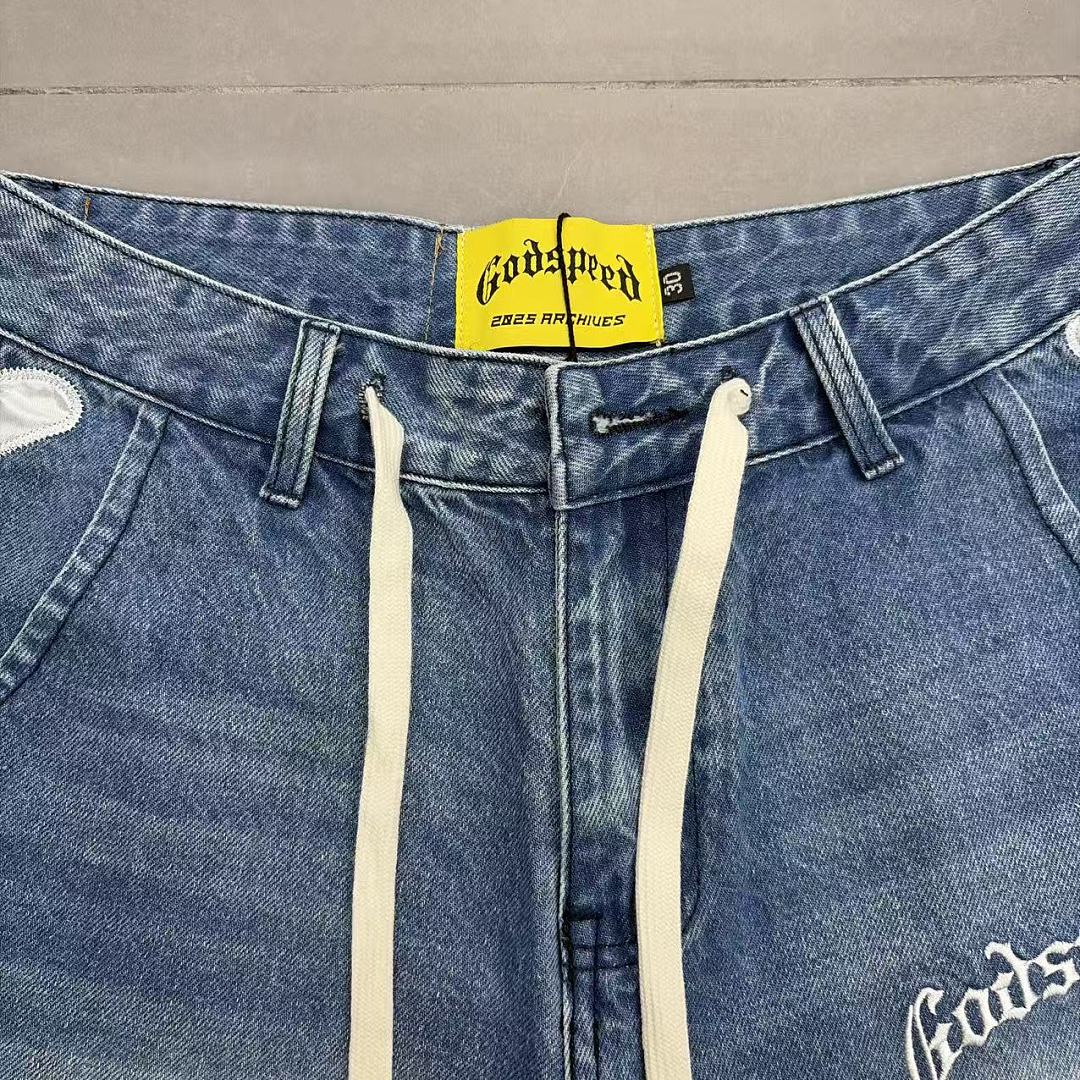 GODSPEED Side Graphic Relaxed Denim Shorts