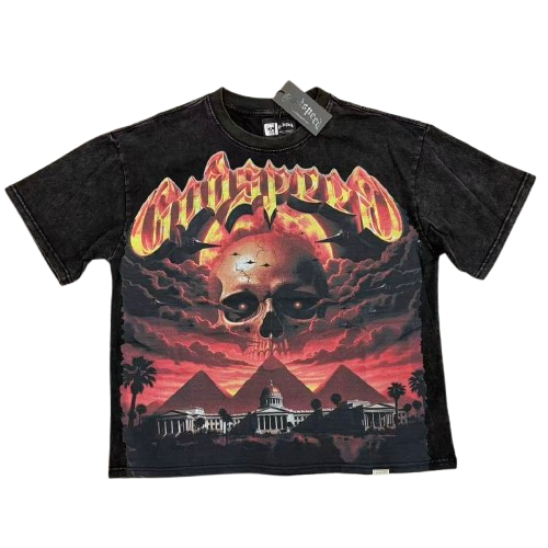 GODSPEED Skull Graphic Vintage Street T-Shirt