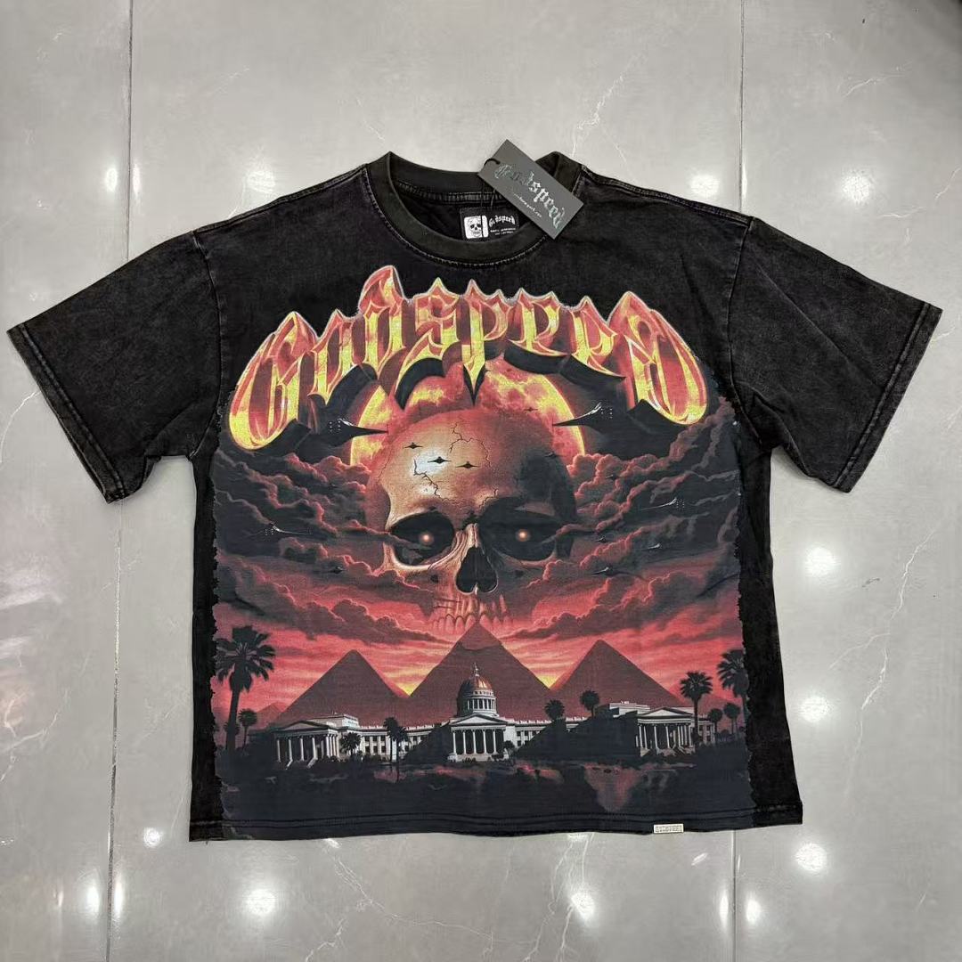 GODSPEED Skull Graphic Vintage Street T-Shirt