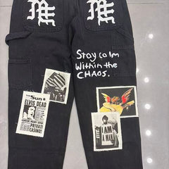 MIXED EMOTION Patchwork Graphic Carpenter Jeans