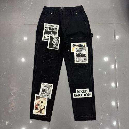 MIXED EMOTION Patchwork Graphic Carpenter Jeans