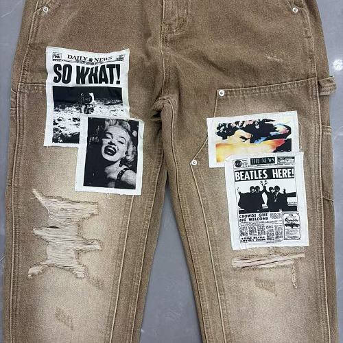 MIXED EMOTION Patchwork Graphic Carpenter Jeans