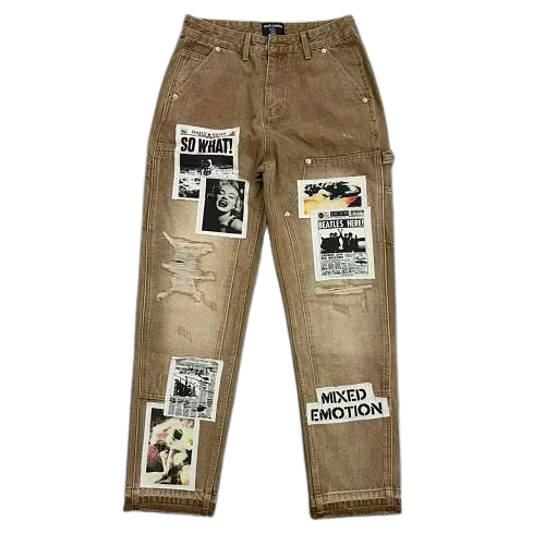 MIXED EMOTION Patchwork Graphic Carpenter Jeans