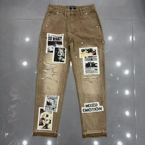MIXED EMOTION Patchwork Graphic Carpenter Jeans