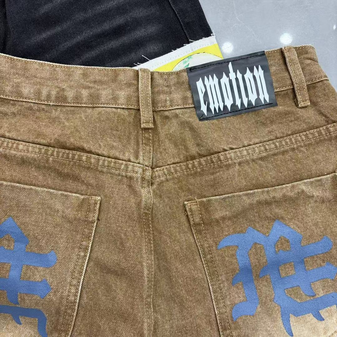 MIXED EMOTION Patchwork Graphic Casual Denim Shorts
