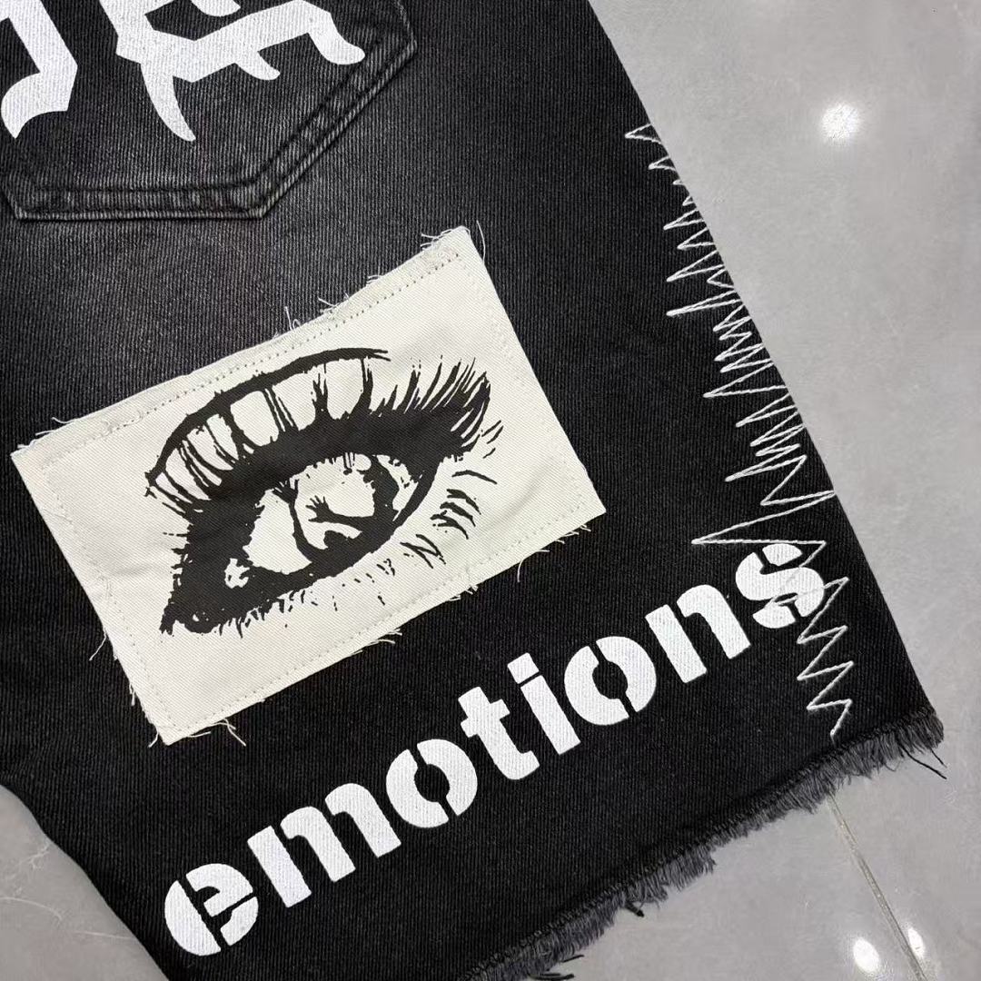 MIXED EMOTION Patchwork Graphic Casual Denim Shorts