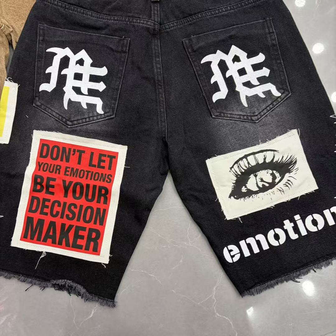 MIXED EMOTION Patchwork Graphic Casual Denim Shorts