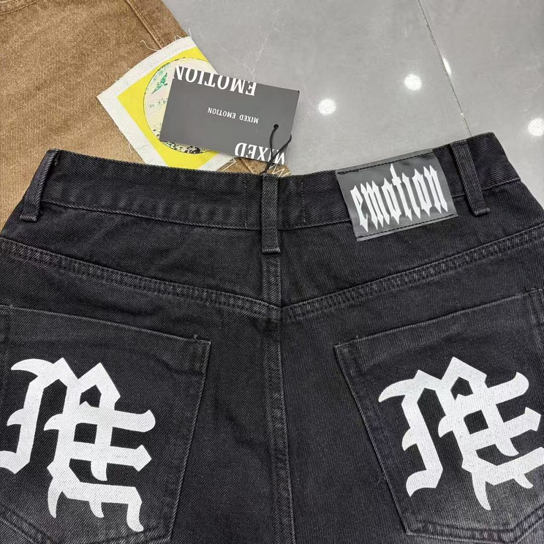 MIXED EMOTION Patchwork Graphic Casual Denim Shorts