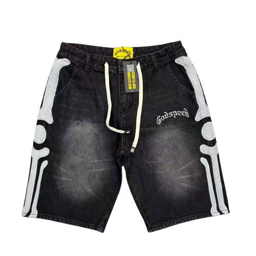 GODSPEED Distressed Graphic Denim Shorts