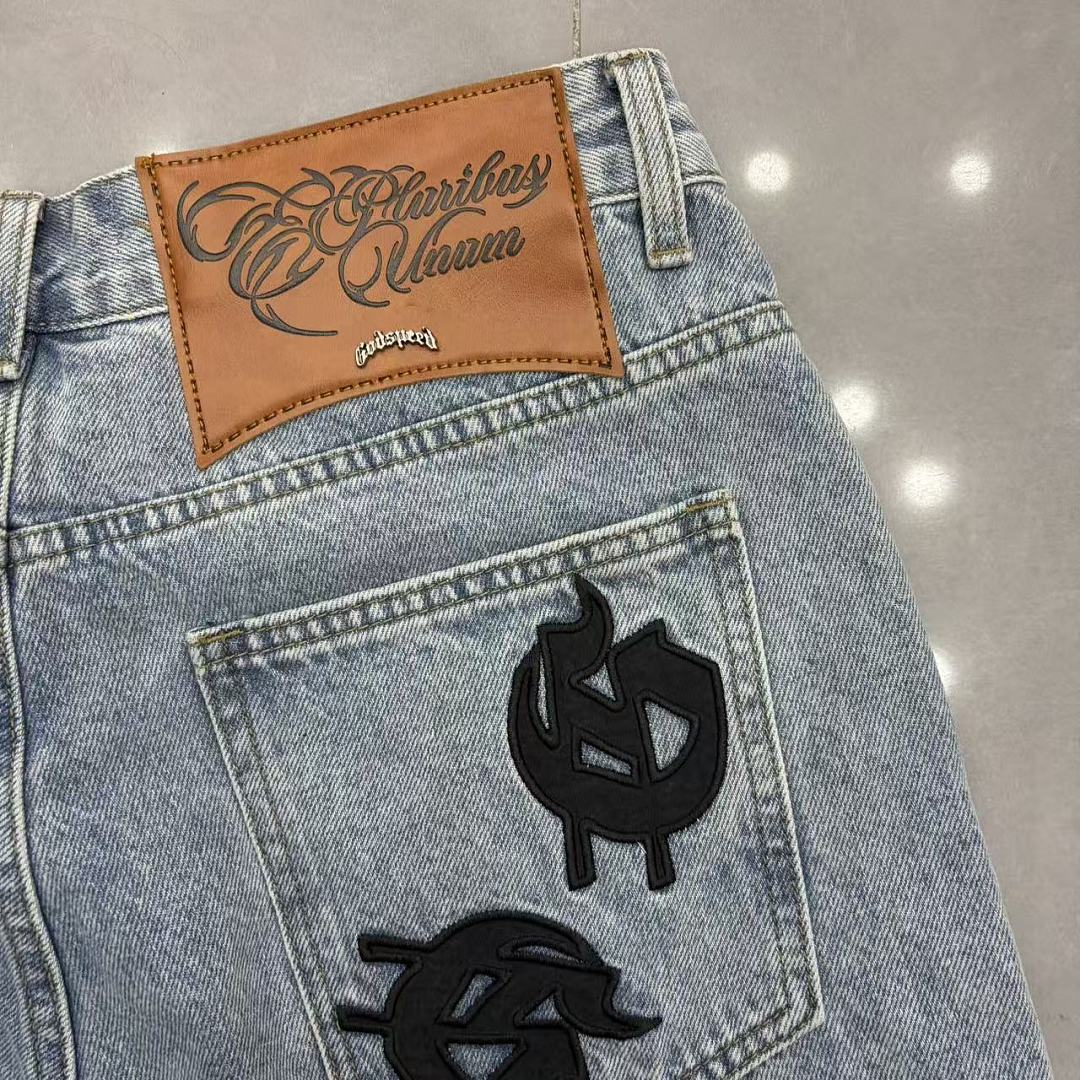 GODSPEED Graphic Patchwork Denim Shorts
