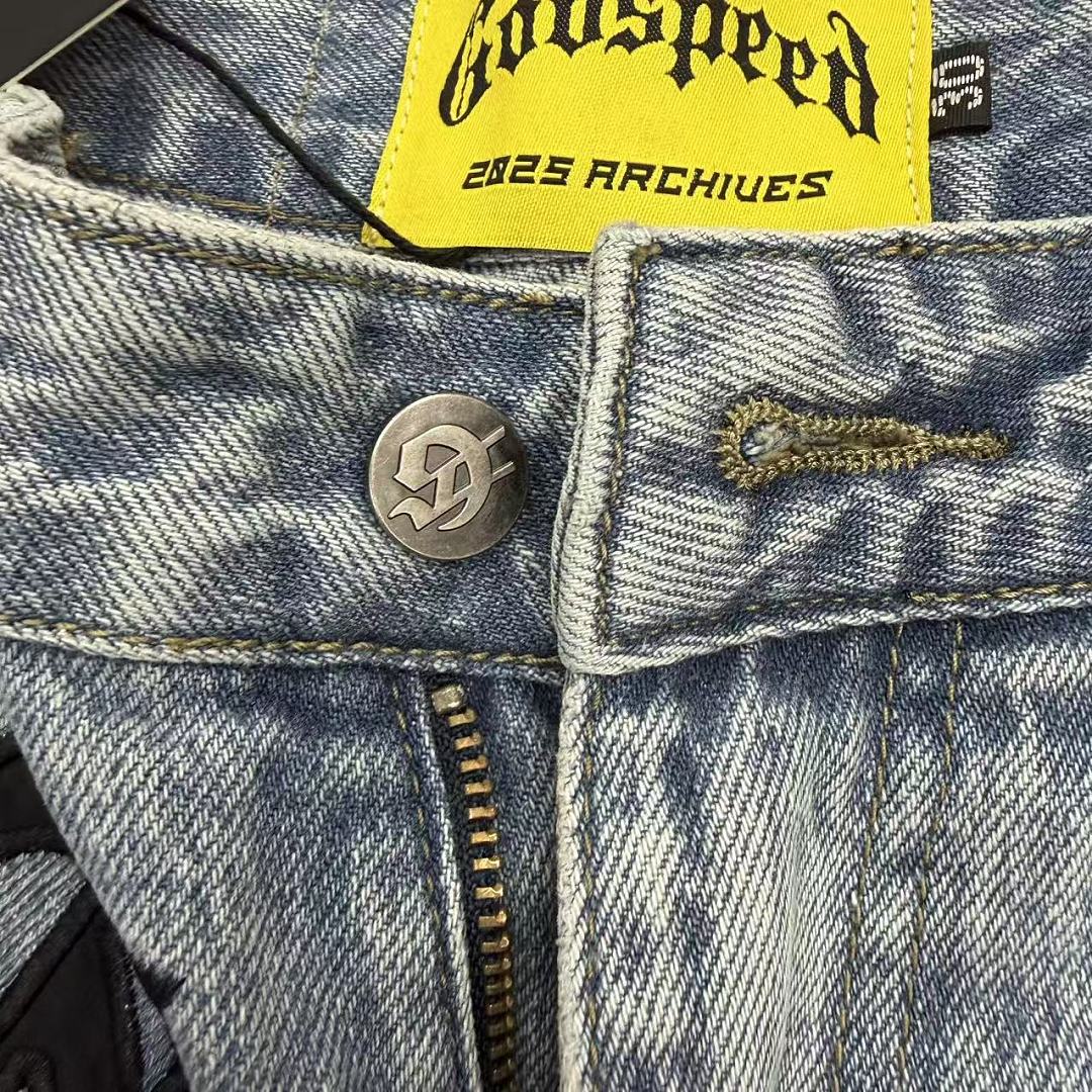GODSPEED Graphic Patchwork Denim Shorts