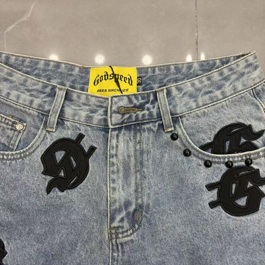 GODSPEED Graphic Patchwork Denim Shorts