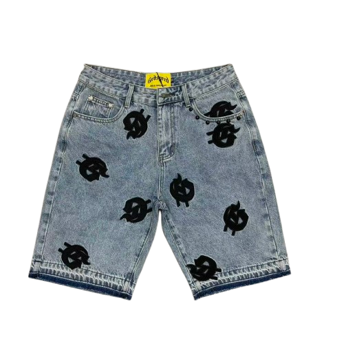 GODSPEED Graphic Patchwork Denim Shorts