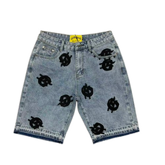 GODSPEED Graphic Patchwork Denim Shorts